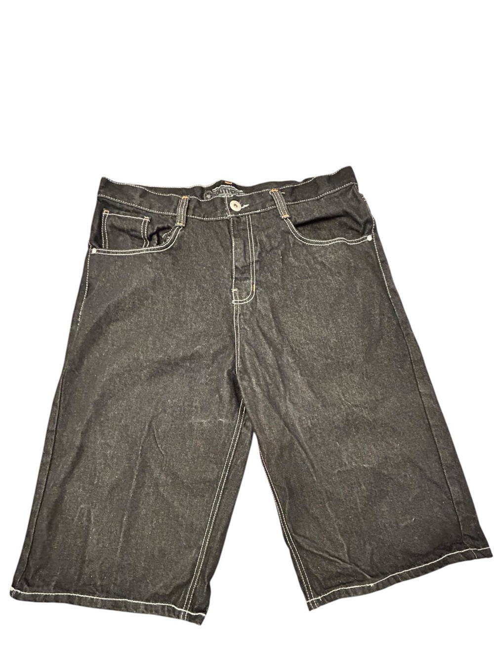 South Pole 4180 Black Denim Jean Shorts Men’s Y2K 90s Orange Embroidered 38